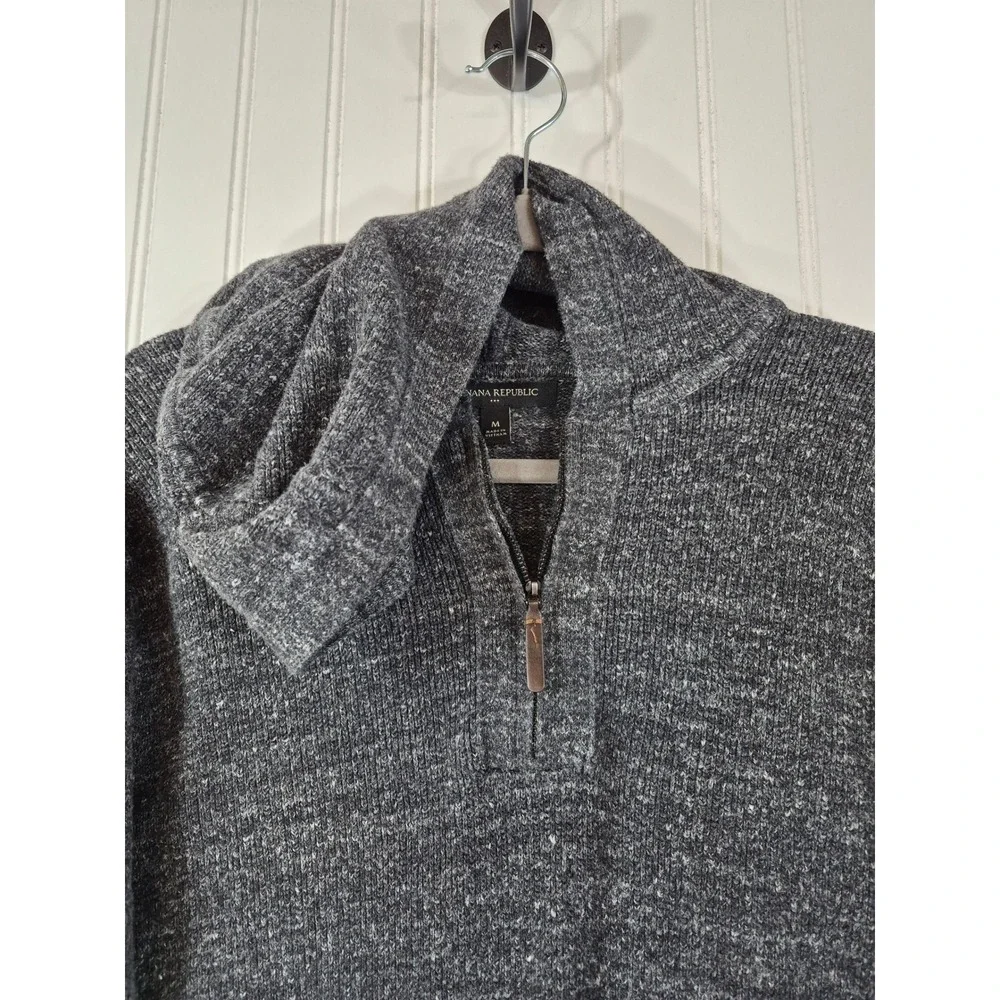 Banana Republic Mens 1/4 Zip Hooded Sweater Charcoal Gray Marl Size M Outdoor